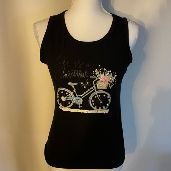 Tank top in black with pearl embellishments Sz L/XL - Picture 2 of 7